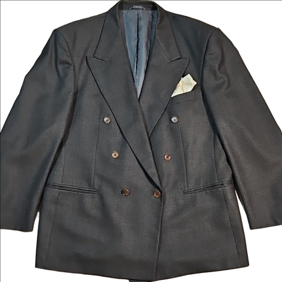 Vintage Other - Datti Italy Wool Brown & Black Houndstooth Double Breasted Blazer Jacket 44R